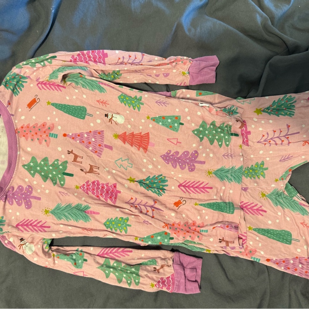 Festive Pink Pajama Set with Christmas Trees